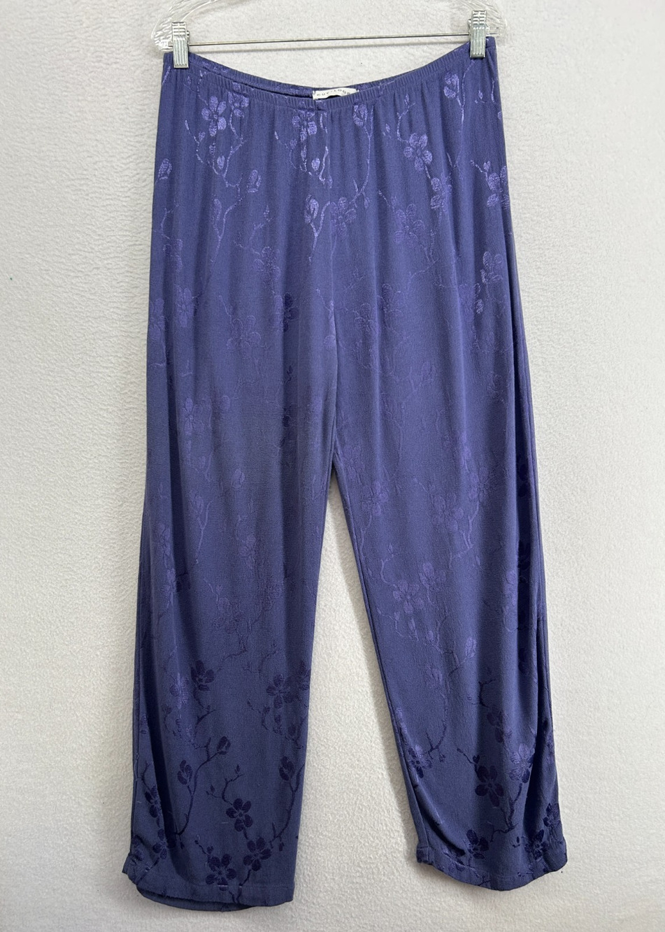 CUT LOOSE Pants M Floral Jacquard Straight Lounge Pull On Elastic Waist Blue